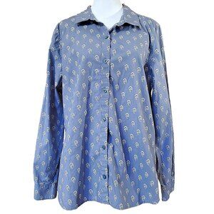 Garnet Hill 100% Organic Pima Cotton Button Down Shirt Women's Sz 12 Blue Floral